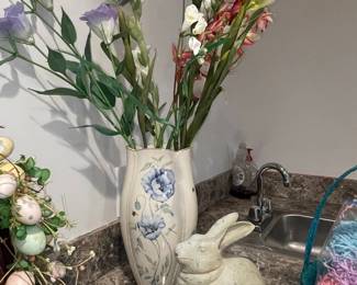 Hand-Painted Ceramic Vase with Poppies and Dragonflies