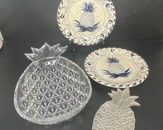 Davis Designs Pineapple Plates and Glass Dish with Twos Company Pineapple Item