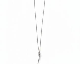 Sterling Silver Lariat Necklace with Blue Crystal Pendants