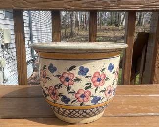Hand-Painted Ceramic Planter Pot - Folk Art Style