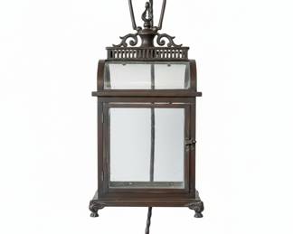 Ornate Dark Wood and Glass Hanging Lantern