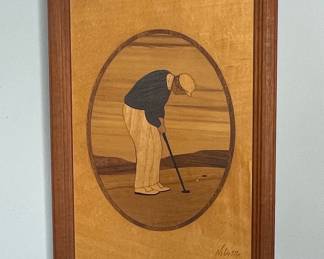 Hudson River Inlay Marquetry Art - Golfer by Jeff Nelson