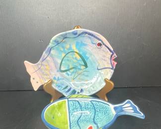 HandPainted Decorative Fish Plate and Small Bowl