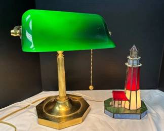 Bankers Lamp Stained Glass Lighthouse Lamp
