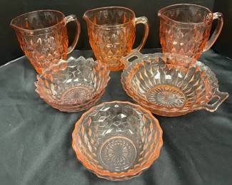 Geometric Pattern Pink Depression Glass Serving Ware