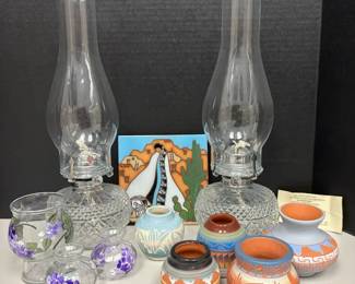 Red Earth PotteryMesa Verde Pottery, Cortez CO, Glass Oil Lamps, Hand Painted Flower Vases