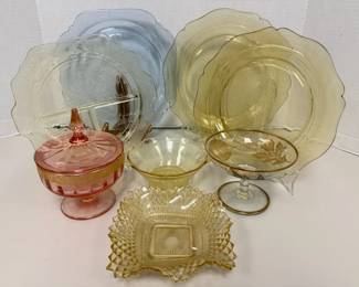 Amber, Pink and Blue Depression Glass