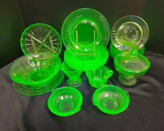 Assorted Uranium Glass Serving Ware