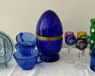 Blue Glass Decorbarwareincluding Glass Decanter Set missing one glass