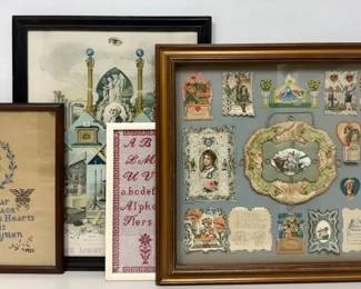 Vintage Framed Art With Glass, 2 Needlepoint