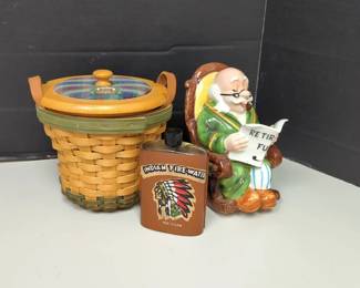 Piggy Bank, Flask And Longaberger Basket