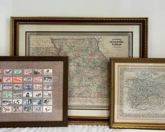 Vintage Framed Map Migratory Bird Hunting Stamp Collection Framed all With Glass