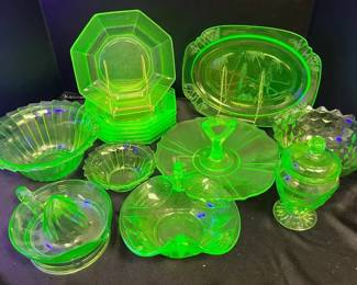 Decorative Uranium Glass Serving Ware