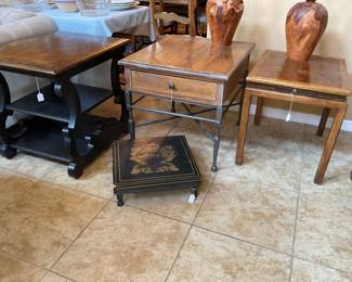 (L-R) Hooker side table-24x28x26, metal & wood-25x30x24, side table with drawer-20x26x22