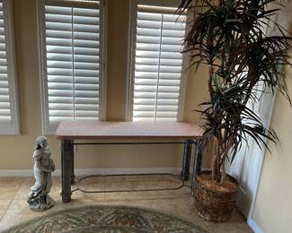 Entry table-metal legs & stone top (heavy)-61x19x29
