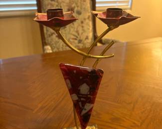 Shabbat candlesticks (glass and metal)