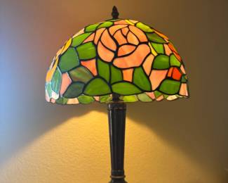 Tiffany style glass and brass lamp