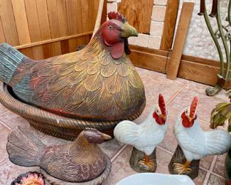 French Folk Art Wood Carved Hen on Nest Boxes