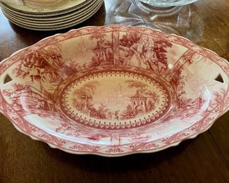 Pink Transferware Double Handled Serving Bowl