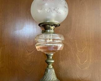 Victorian Era Brass & Glass Banquet Oil Lamp