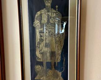 English Brass Rubbing in Gold on Black Paper – Robert The Bruce, Dunfermline Abbey In Fife