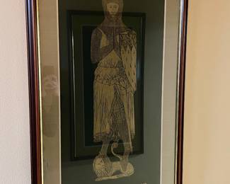 English Brass Rubbing in Gold on Black Paper – Sir Robert de Bures