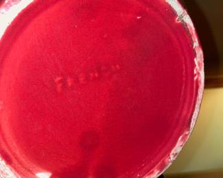 Red French Majolica Jardinière on Stand 