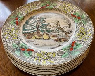 Set of 6 Adams China "Winter Scenes" Dinner Plates