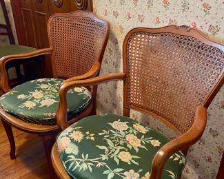 Pair of Louis XV Style Cane Back Arm Chairs