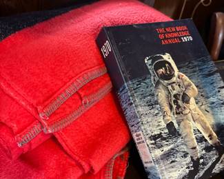 The New Book of Knowledge Annual 1970 "The Story of Appollo 11" Published by Grolier, Sears Roebuck & Co. Red Wool Blanket