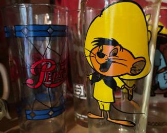 1970s Pepsi-Cola Tiffany-Style Drinking Glass, 1973 Pepsi Collector Series Speedy Gonzales Drinking Glass
