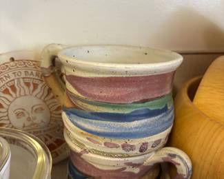 Pair of Klickitat Pottery Colorful Striped Mugs