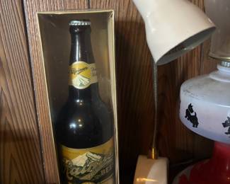 1978 Rainier Beer "Beercentennial" Anniversary Bottle, Mid Century Cream Gooseneck Desk Lamp