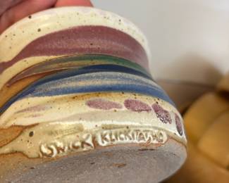 Pair of Klickitat Pottery Colorful Striped Mugs