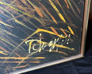 Framed 1970s Painting "Tiger in the Wild" by R. Delongprie