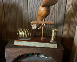 Scandinavian Style Wood Bird Figure Desk Organizer, Folk Art Shadow Box Garden Diorama