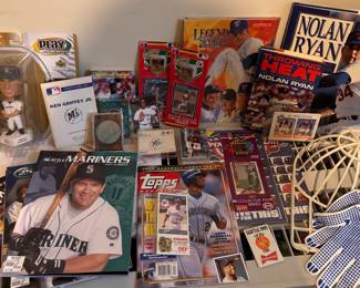 2002 Upper Deck PlayMakers Seattle Mariners Edgar Martinez Bobblehead, Seattle Mariners Baseball Yearbooks, 1991 Ken Griffey Jr. Postcard Set, MVP 1991 Major League Collectors Pin & Score Card - Ken Griffey Jr. & Nolan Ryan, 1992 Topps Magazine Winter Issue #9 Mariners Ken Griffey Jr. Magazine, 1990 Ken Griffey Jr. Stadium Giveaway Promo Card, 1991 NFL Collector Pin Series Dan McGwire Pin and Score Card Set, "Throwing Heat" Autobiography of Nolan Ryan By Harvey Frommer, Nolan Ryan: The Authorized Pictorial History