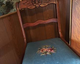 Duncan Phyfe Style Floral Needlepoint Seat Accent Chair