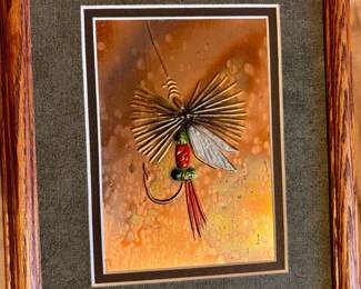 Framed & Matted Fly Fishing Repousse Metal Artwork by Don J. Dye
