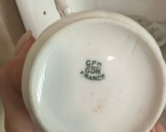 CFM GDM France Porcelain Tea Cup, Saucer, and Plate Set with Purple Floral Pattern