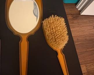 Vintage Lucite Hand Mirror and Brush Set