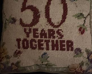 50 Years Together Needlepoint Pillow - Golden Anniversary