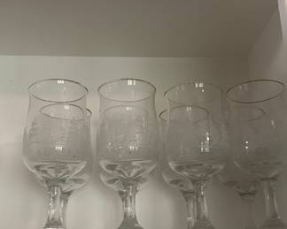 Etched Glass Wine Glasses with Forest Scene
