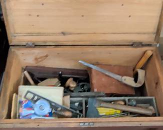 Antique Carpenter's Tool Chest with Assorted Hand Tools