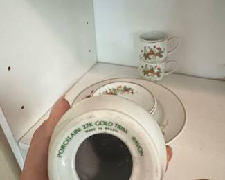 Avon "Strawberry Fields" Porcelain Salt & Pepper Shakers and Saucers Set