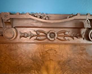 Victorian Walnut Burl Eastlake Style Headboard and Footboard Set