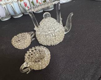 Vintage Clear Hobnail Glass Teapot and Creamer Set