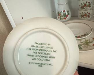 Avon "Strawberry Fields" Porcelain Salt & Pepper Shakers and Saucers Set