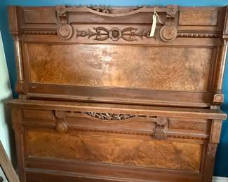 Victorian Walnut Burl Eastlake Style Headboard and Footboard Set