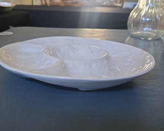 White Ceramic Appetizer Plate with Center Dip Bowl